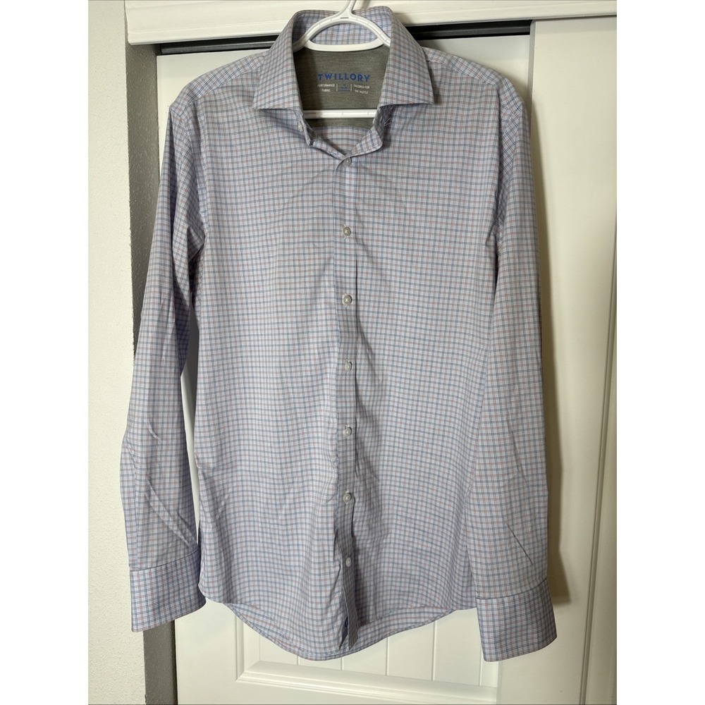 Twillory Shirt Mens 16 34-35 Performance Fabric Blue Check Dress Tailored Fit